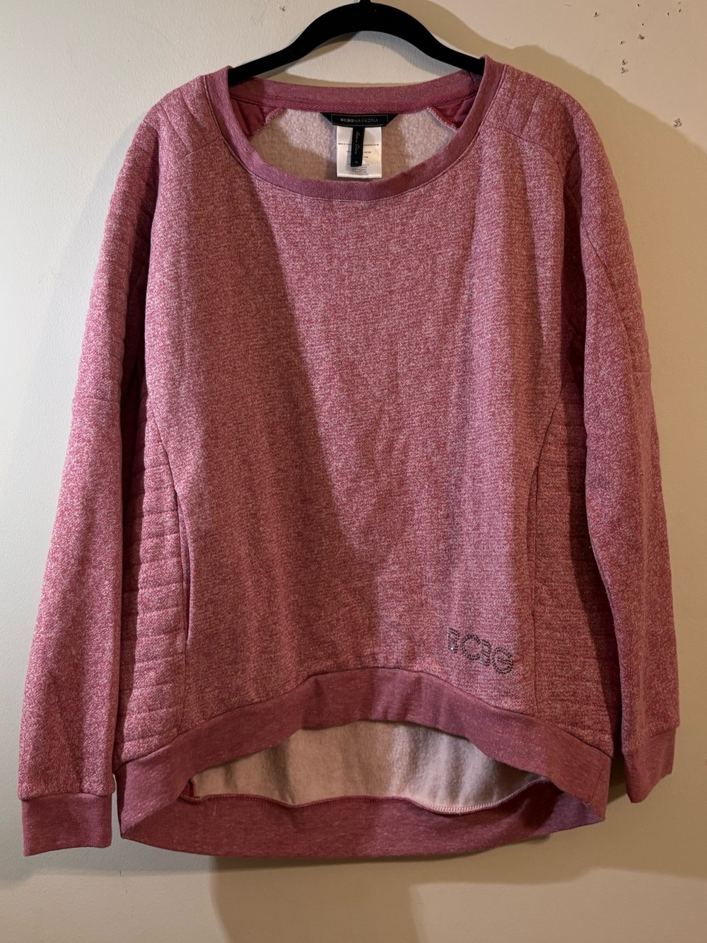 BCBG MaxAzria Sweatshirt Quilted Long Sleeve Hi-Low Hem Marled Pink women medium